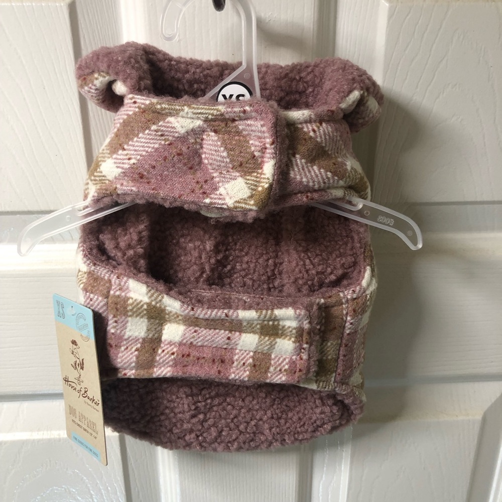 HOUSE OF BARKER 
DOG APPAREL  jacket SIZE:XS pink, brown,cream
Plaid